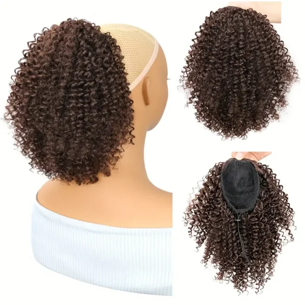 Mtmei Hair 25,4 cm Afro Court Crépus Bouclés Queue de Cheval avec Cordon de Serrage, Extension de Cheveux Synthétiques Volumineuse à Clipser - Image 14