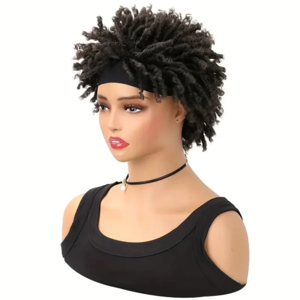 Perruque synthétique afro crépue bouclée Mtmei Hair pour femme, Style basique, Faux Locs torsadés courts avec bandeau - Image 2