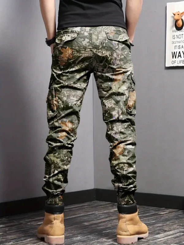 Pantalon cargo imprimé camouflage, pantalon ample 100 % polyester, style urbain, avec plusieurs poches, pour un week-end décontracté, tissu tissé toutes saisons, pantalon grande taille – Image 9