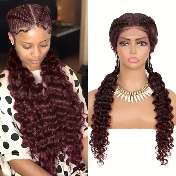 Perruque tressée hollandaise de 24 pouces et dentelle, Perruque longue en fibre synthétique tressée en cornrow pour femme - Image 10