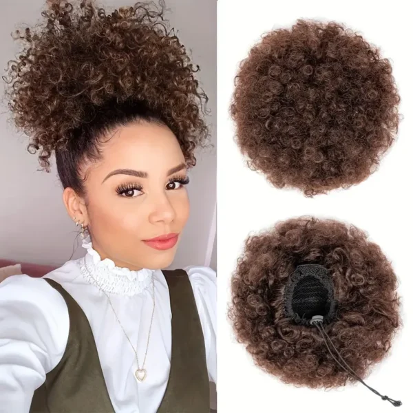 Queue de cheval afro bouffante avec cordon de serrage 20,32 cm, extension de chignon en cheveux synthétiques bouclés et crépus - Image 5