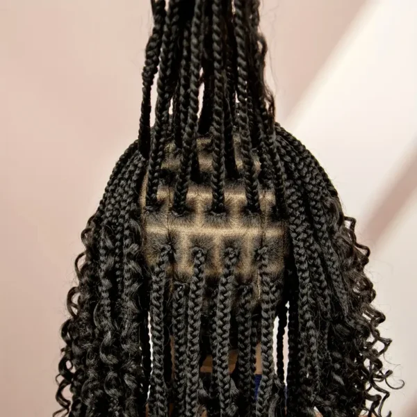 Perruque tressée à la main avec dentelle frontale 360° et cheveux de bébé, tresses synthétiques noires torsadées pour femmes - Image 5