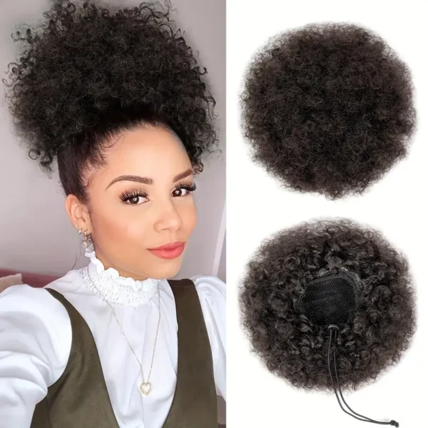 Queue de cheval afro bouffante avec cordon de serrage 20,32 cm, extension de chignon en cheveux synthétiques bouclés et crépus - Image 9