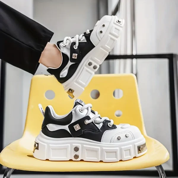 Baskets tendance pour homme, semelle épaisse, style cyberpunk rock, chaussures de sport décontractées à tige basse – Image 4