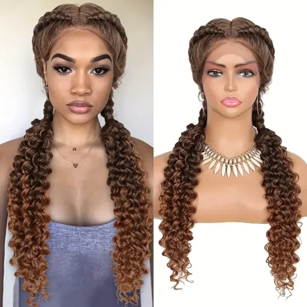 Perruque tressée hollandaise de 24 pouces et dentelle, Perruque longue en fibre synthétique tressée en cornrow pour femme - Image 4