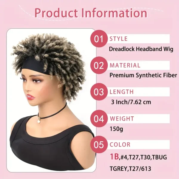 Perruque synthétique afro crépue bouclée Mtmei Hair pour femme, Style basique, Faux Locs torsadés courts avec bandeau - Image 7