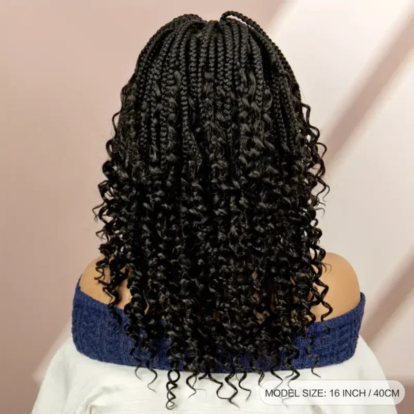 Perruque tressée à la main avec dentelle frontale 360° et cheveux de bébé, tresses synthétiques noires torsadées pour femmes - Image 2