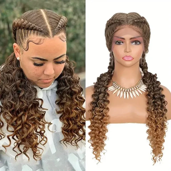 Perruque tressée hollandaise de 24 pouces et dentelle, Perruque longue en fibre synthétique tressée en cornrow pour femme - Image 7