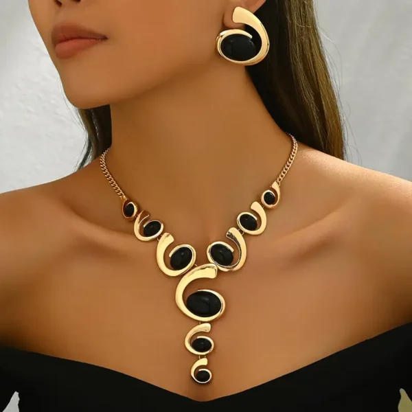 Ensemble de bijoux élégant 2 pièces avec chaîne ovale noire classique en acrylique et alliage de zinc