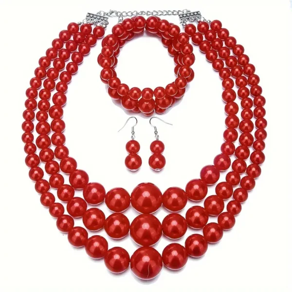 Une paire de boucles d'oreilles, un bracelet et un collier, Style de Noël, Collier épais en perles d'imitation – Image 6
