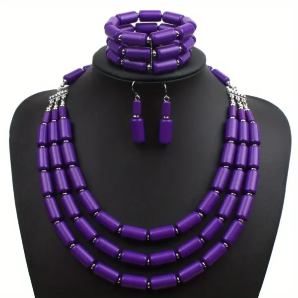 Ensemble de bijoux en résine avec collier multicouches et boucles d'oreilles et bracelet en perles rouges de style bohème – Image 4