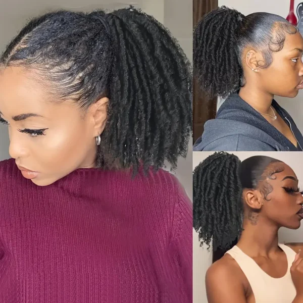 Extensions de cheveux synthétiques pour queue de cheval avec cordon de serrage de 15,24 cm pour dreadlocks courts - Image 2