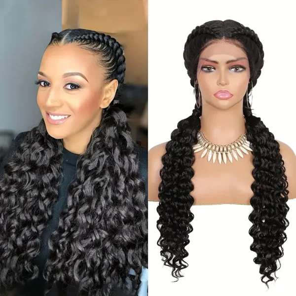 Perruque tressée hollandaise de 24 pouces et dentelle, Perruque longue en fibre synthétique tressée en cornrow pour femme - Image 9