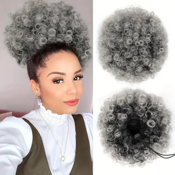 Queue de cheval afro bouffante avec cordon de serrage 20,32 cm, extension de chignon en cheveux synthétiques bouclés et crépus - Image 8