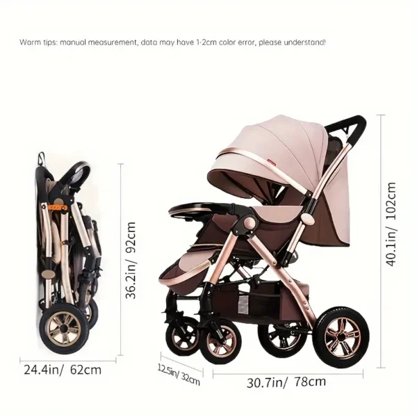 Poussette élégante pour jeunes à rayures kaki et marron - Acier à haute teneur en carbone – Image 6