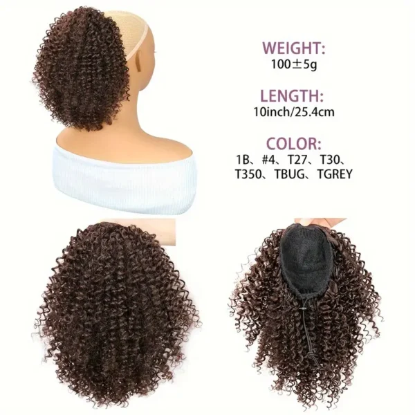 Mtmei Hair 25,4 cm Afro Court Crépus Bouclés Queue de Cheval avec Cordon de Serrage, Extension de Cheveux Synthétiques Volumineuse à Clipser - Image 12