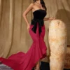 Robe bandeau élégante en polyester à épaules dénudées pour femme, robe longue à ourlet asymétrique avec coussinet de poitrine