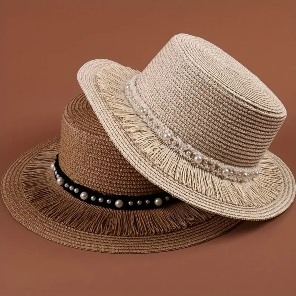 Chapeaux de paille tissés élégants et stylés pour femmes, parfaits pour la protection solaire et la décoration de la plage en plein air.