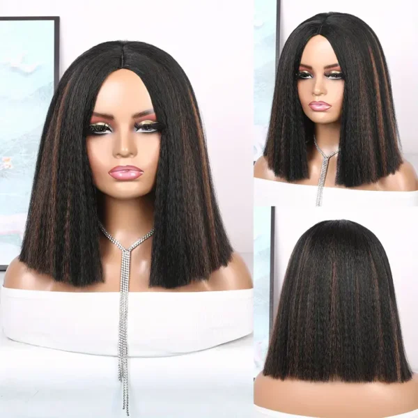 Perruque Yaki Straight Bob pour femme, longueur d'épaule synthétique de 30,48 cm - Image 4