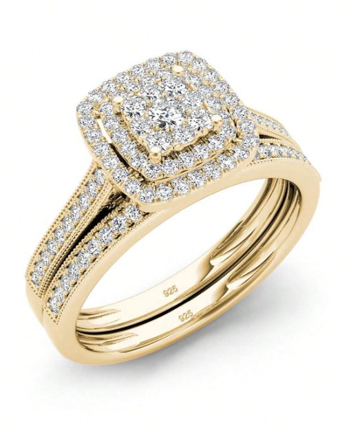 Bagues de mariage élégantes et luxueuses, en argent sterling 925 avec zircones cubiques de couleur or 2 Bagues de mariage élégantes et luxueuses, en argent sterling 925 avec zircones cubiques de couleur or