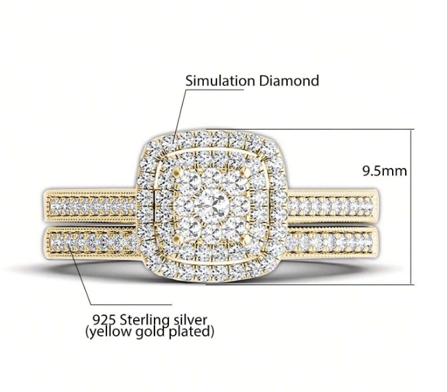 Bagues de mariage élégantes et luxueuses, en argent sterling 925 avec zircones cubiques de couleur or 5 Bagues de mariage élégantes et luxueuses, en argent sterling 925 avec zircones cubiques de couleur or – Image 4