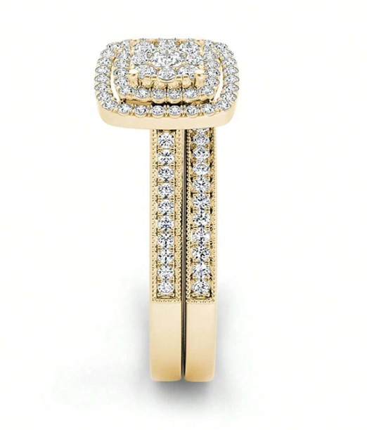 Bagues de mariage élégantes et luxueuses, en argent sterling 925 avec zircones cubiques de couleur or 6 Bagues de mariage élégantes et luxueuses, en argent sterling 925 avec zircones cubiques de couleur or – Image 5