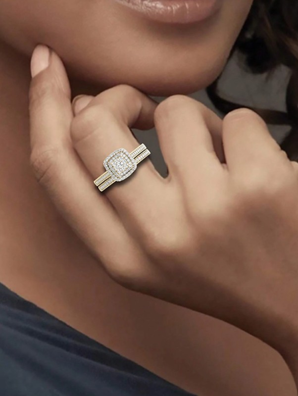 Bagues de mariage élégantes et luxueuses, en argent sterling 925 avec zircones cubiques de couleur or 7 Bagues de mariage élégantes et luxueuses, en argent sterling 925 avec zircones cubiques de couleur or – Image 6