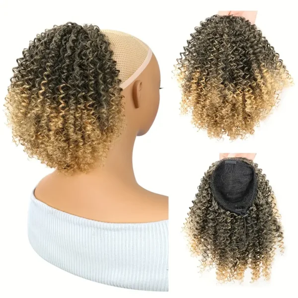 Mtmei Hair 25,4 cm Afro Court Crépus Bouclés Queue de Cheval avec Cordon de Serrage, Extension de Cheveux Synthétiques Volumineuse à Clipser - Image 7