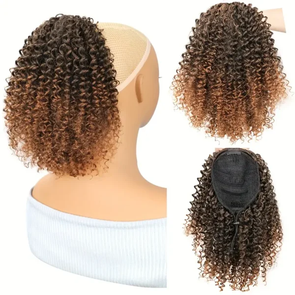 Mtmei Hair 25,4 cm Afro Court Crépus Bouclés Queue de Cheval avec Cordon de Serrage, Extension de Cheveux Synthétiques Volumineuse à Clipser - Image 6