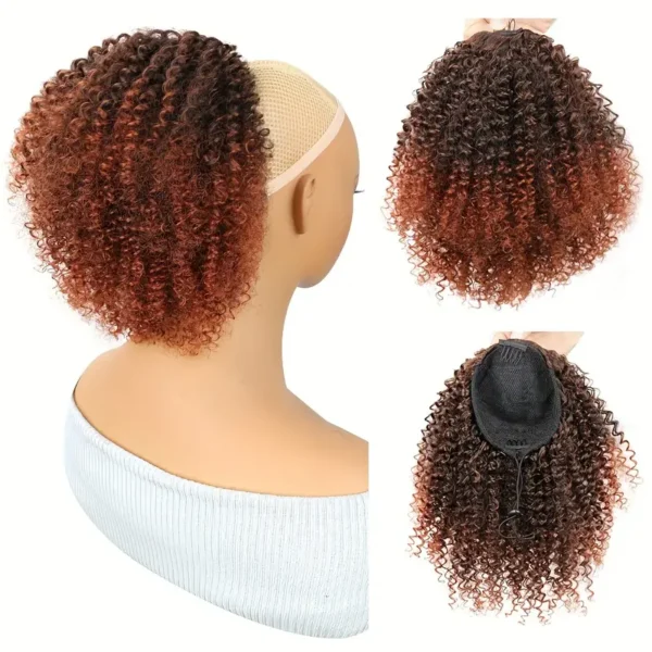 Mtmei Hair 25,4 cm Afro Court Crépus Bouclés Queue de Cheval avec Cordon de Serrage, Extension de Cheveux Synthétiques Volumineuse à Clipser - Image 5