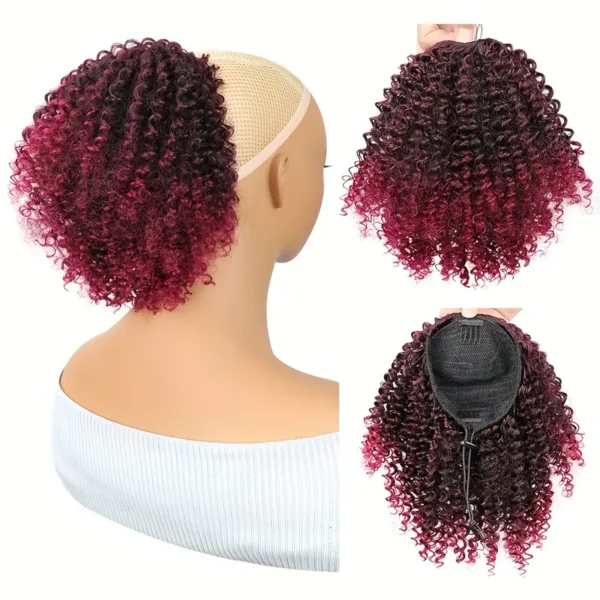 Mtmei Hair 25,4 cm Afro Court Crépus Bouclés Queue de Cheval avec Cordon de Serrage, Extension de Cheveux Synthétiques Volumineuse à Clipser - Image 4