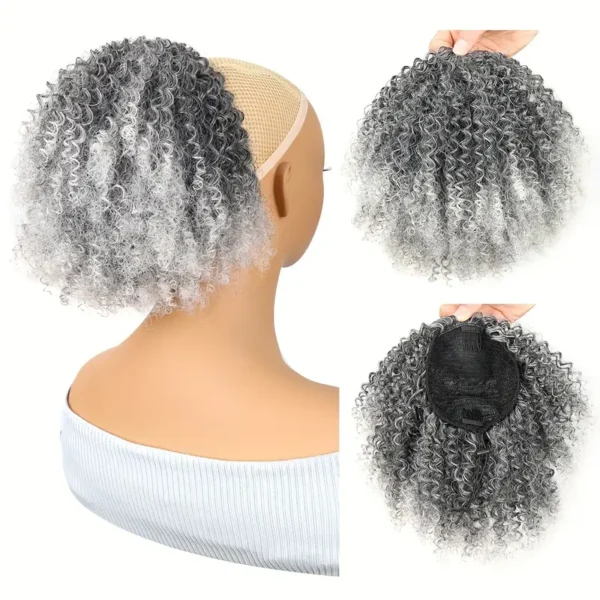 Mtmei Hair 25,4 cm Afro Court Crépus Bouclés Queue de Cheval avec Cordon de Serrage, Extension de Cheveux Synthétiques Volumineuse à Clipser - Image 3