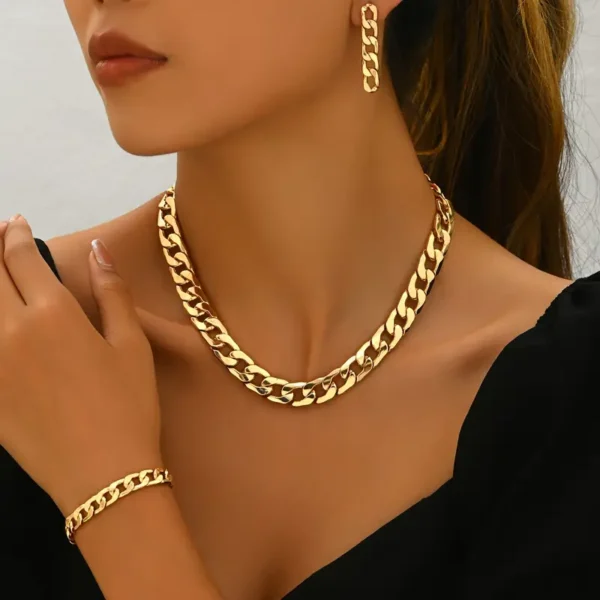 Ensemble de bijoux pour femme 4 pièces - Chaîne à maillons cubains Hip Hop tendance