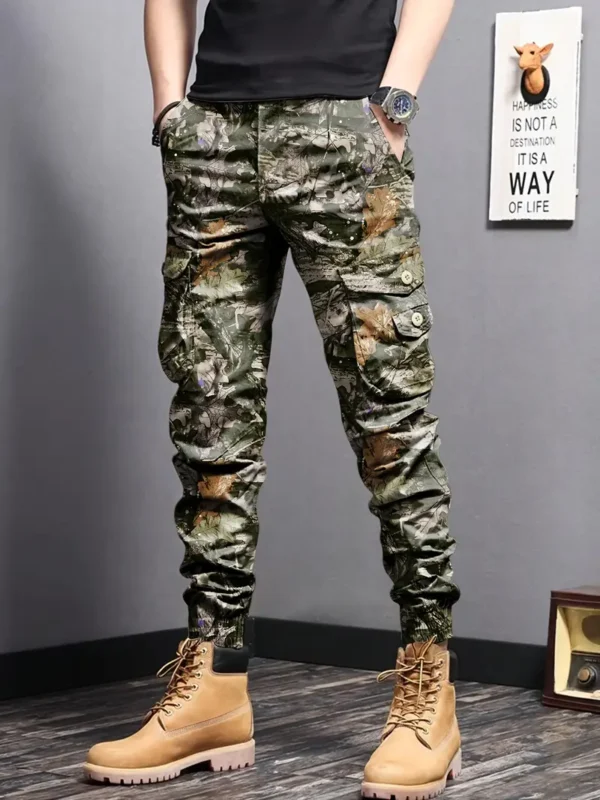 Pantalon cargo imprimé camouflage, pantalon ample 100 % polyester, style urbain, avec plusieurs poches, pour un week-end décontracté, tissu tissé toutes saisons, pantalon grande taille – Image 8