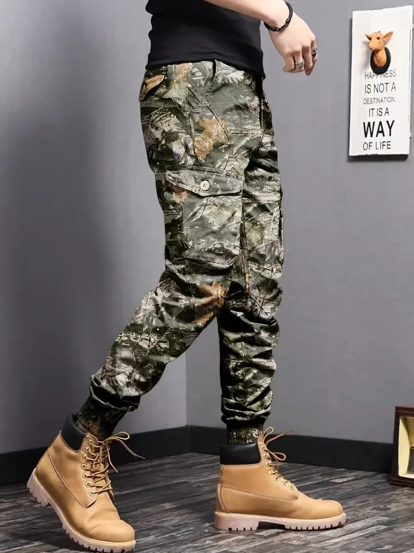 Pantalon cargo imprimé camouflage, pantalon ample 100 % polyester, style urbain, avec plusieurs poches, pour un week-end décontracté, tissu tissé toutes saisons, pantalon grande taille – Image 6