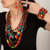 Ensemble de bijoux exquis en perles de bois 4 pièces - Fait main, coloré, multicouche