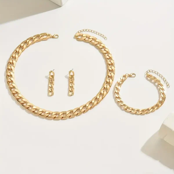Ensemble de bijoux pour femme 4 pièces - Chaîne à maillons cubains Hip Hop tendance – Image 3