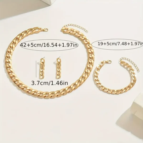 Ensemble de bijoux pour femme 4 pièces - Chaîne à maillons cubains Hip Hop tendance – Image 4
