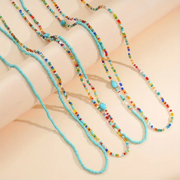 Lot de 4 chaînes de corps de style bohème - Chaînes de taille en perles multicolores avec accents turquoise - Image 6