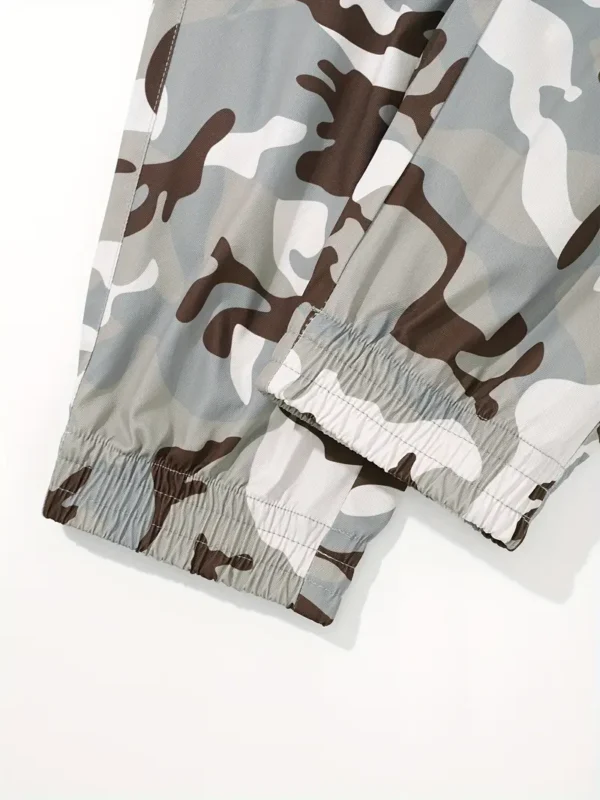 Pantalon cargo imprimé camouflage, pantalon ample 100 % polyester, style urbain, avec plusieurs poches, pour un week-end décontracté, tissu tissé toutes saisons, pantalon grande taille – Image 5