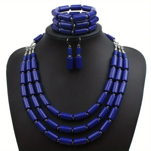 Ensemble de bijoux en résine avec collier multicouches et boucles d'oreilles et bracelet en perles rouges de style bohème – Image 10