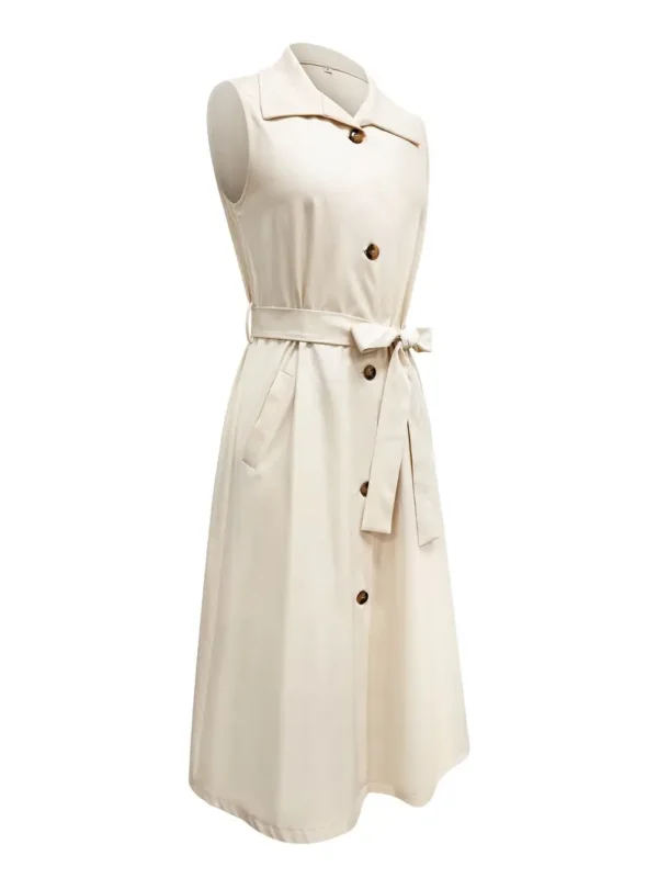 Ensemble élégant 2 en 1 trench coat et robe pour femme, Sans manches, détail boutonné avec ceinture et poches, lavable en machine - Image 7