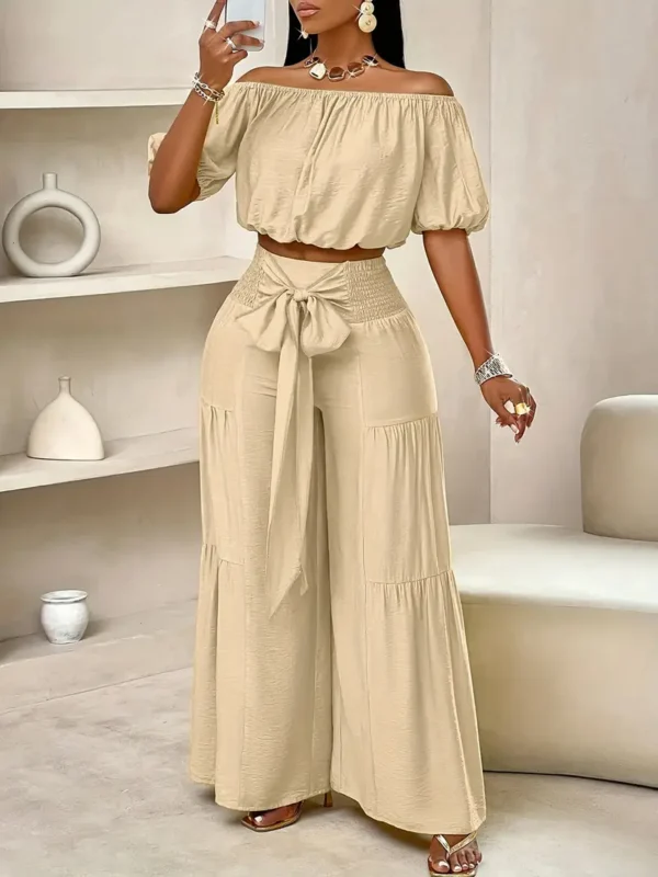 Ensemble élégant de pantalons décontractés à épaules dénudées pour femmes – Image 7