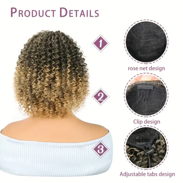 Mtmei Hair 25,4 cm Afro Court Crépus Bouclés Queue de Cheval avec Cordon de Serrage, Extension de Cheveux Synthétiques Volumineuse à Clipser - Image 9