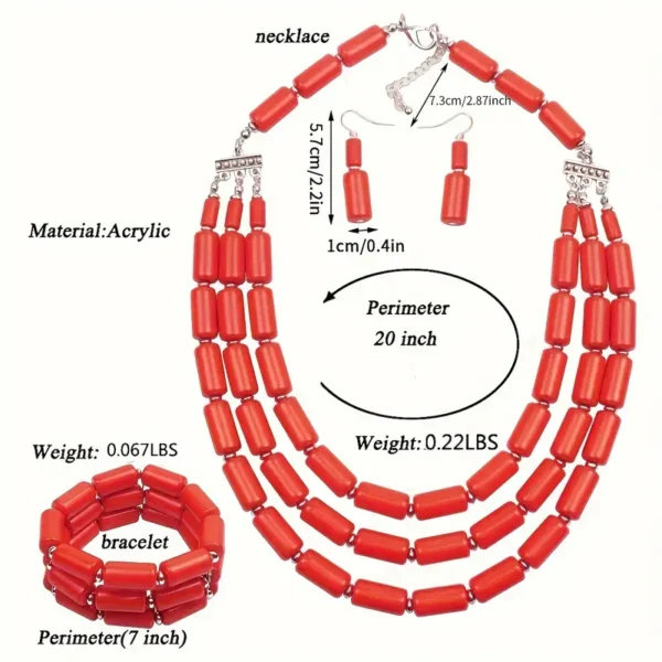 Ensemble de bijoux en résine avec collier multicouches et boucles d'oreilles et bracelet en perles rouges de style bohème – Image 11