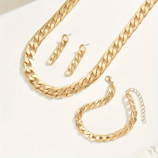 Ensemble de bijoux pour femme 4 pièces - Chaîne à maillons cubains Hip Hop tendance – Image 5
