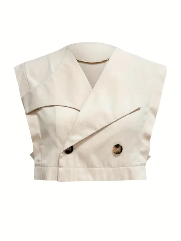 Ensemble élégant 2 en 1 trench coat et robe pour femme, Sans manches, détail boutonné avec ceinture et poches, lavable en machine - Image 8