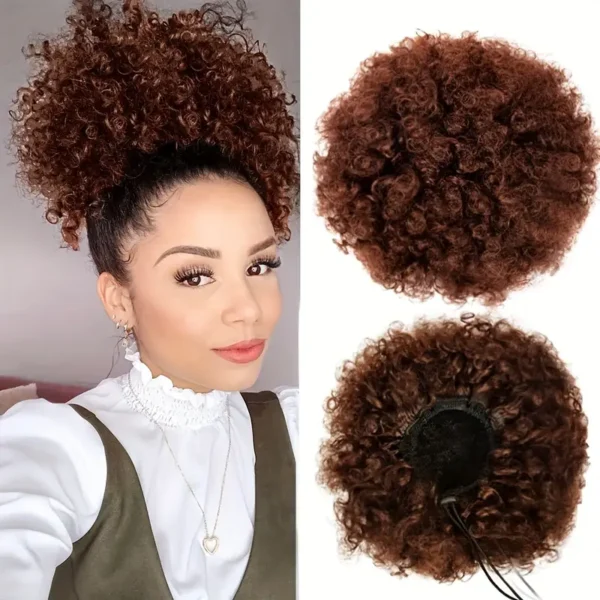 Queue de cheval afro bouffante avec cordon de serrage 20,32 cm, extension de chignon en cheveux synthétiques bouclés et crépus - Image 12