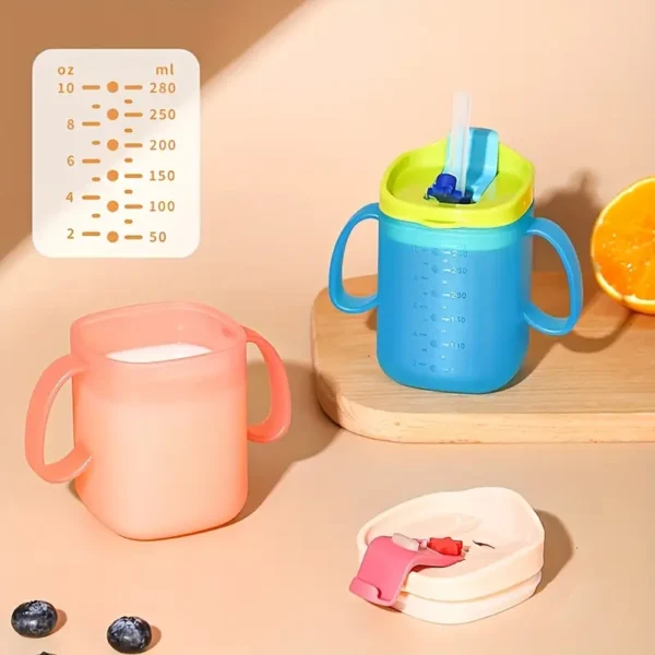 Gobelet en plastique réutilisable 3 en 1 avec paille, couvercle et poignée