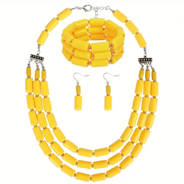 Ensemble de bijoux en résine avec collier multicouches et boucles d'oreilles et bracelet en perles rouges de style bohème – Image 13